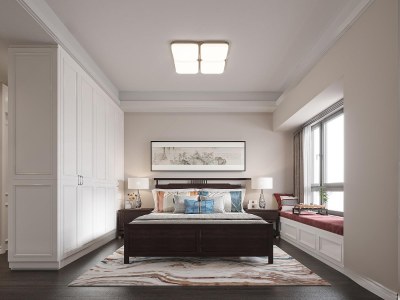 新中式卧室3D模型下载